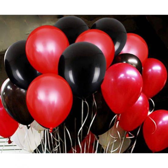 50 Adet Metalik Sedefli Balon 25 Kırmızı 25 Siyah Karışık 
