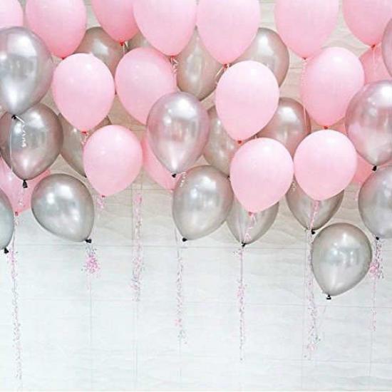 30 Adet Metalik Kaliteli Balon (Pembe - Gümüş Gri Karışık