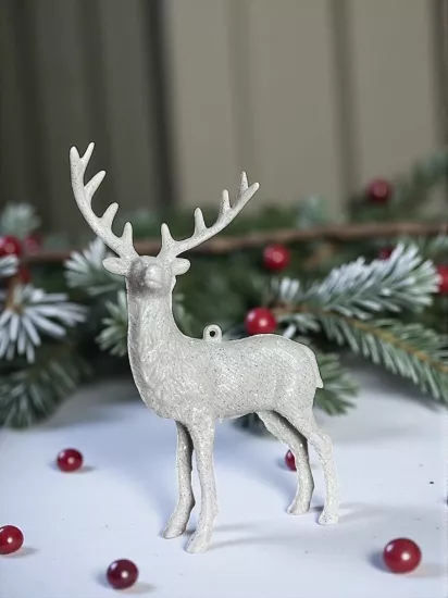 Happyland Yılbaşı Süsü Beyaz Geyik 1 adet Yılbaşı Ağacı Geyik Süs Beyaz Asma Süs 10 Cm HPY26026