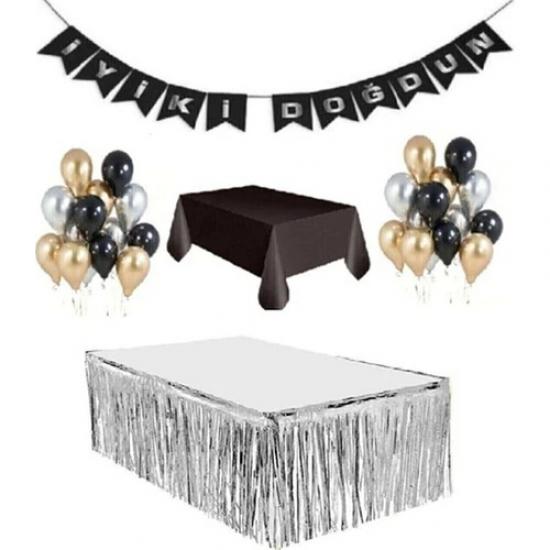 Happyland Siyah Gümüş Konsept Doğum Günü Parti Seti