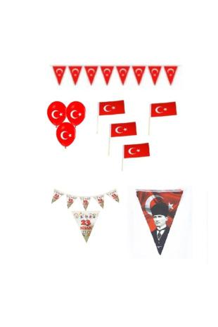 Happyland  23 Nisan Süsleri  Türk Bayrağı Balon Bayrak Flama Çubuklu Bayrak Paketi