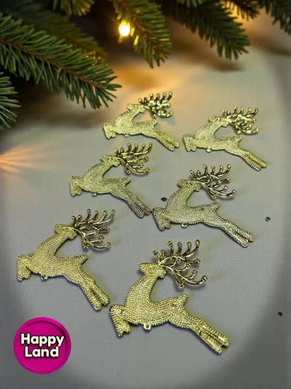 Happyland Yılbaşı Çam Ağacı Süsü Geyik Süs Gold Renk 6’lı 5 Cm Mini Yılbaşı Geyik Süs HPY26036