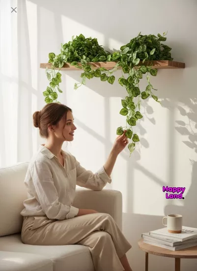 Happyland Yapay Çiçek Yapay Sarmaşık Oval Kalp Model Alacalı 12’li Paket 6 CM Yapraklı 230 Cm HPY26177