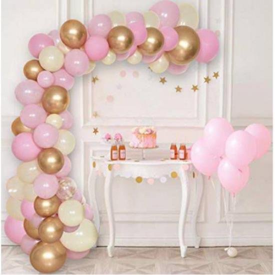 50 ADET KARIŞIK PEMBE-BEYAZ-GOLD PARLAK METALİK BALON