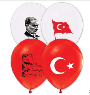 50 ADET ATATÜRK ve TÜRK Bayrağı Baskılı Balon