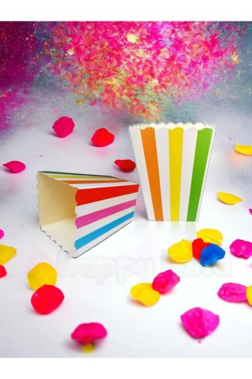 Happyland Rengarenk Çizgili Gökkuşağı Karton Popcorn Mısır Cips Kutusu 8Adet UnicornGökkuşağıKonsept