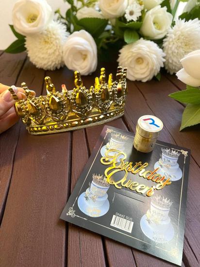 Happyland Gold  Pasta Tacı Seti( PastaTacı , Birthdayqueengoldpastapleksisi , goldpasta simi )