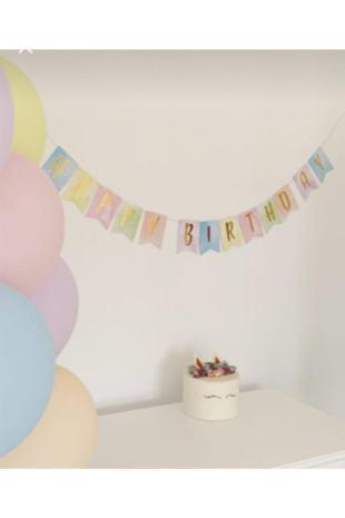 Makaron Renklerde Gold Varaklı Happy Bırthday Banner Yazı Unicorn Makaron Banner Soft