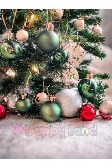 Happyland Yılbaşı Çam Ağacı Süsü Yeşil Parlak Mat 6 Adet 4 cm Asetat Kutulu Model Yılbaşı Topu