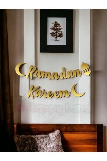 HappylandRamazan Ayı Ramadan Kareem Yazılı Kaligrafi Banner Gold Renkli 200x20 Cm Ramazan Bayramı