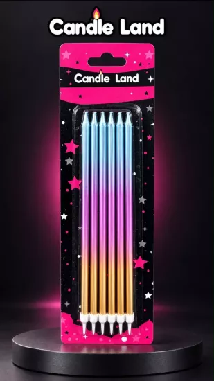 Candle Land 6’lı Metalik Gökkuşağı Pasta Mumu