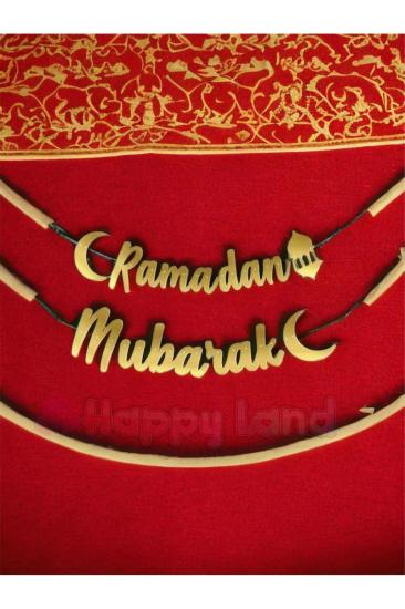 HappylandRamazan Ayı Ramadan Mubarak Yazılı Kaligrafi Banner Gold Renkli 200x20 Cm Ramazan Bayramı