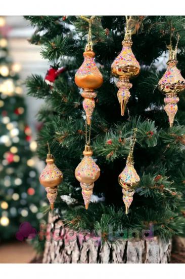 Happyland Yılbaşı Çam Ağacı Süsü Lüks 6’lı Gold Konik Süs 10 cm Yılbaşı Topu Konik Süs Yeni Yıl