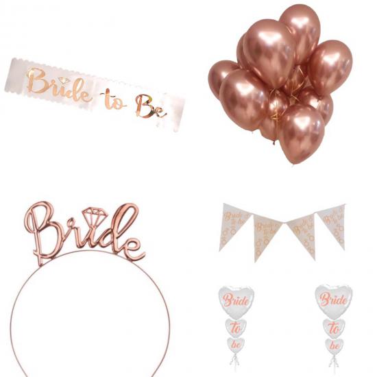 Happyland Bekarlığa Veda Partisi Rose Gold Bride To Be Parti Seti 5 Parça Taç ve Kuşaklı Balon Set