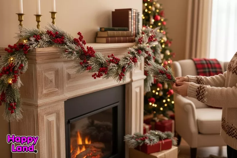 Happyland Yılbaşı Süsü Kozalaklı Berryli Karlı Garland Ssüs 180 cm Yılbaşı Dekor HPY26078