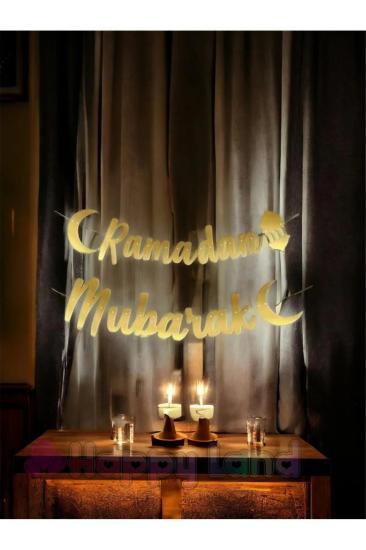 HappylandRamazan Ayı Ramadan Mubarak Yazılı Kaligrafi Banner Gold Renkli 200x20 Cm Ramazan Bayramı