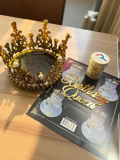 Happyland Gold İncili Pasta Tacı Seti ( PastaTacı , Birthdayqueen gold pastapleksisi , goldpasta simi )