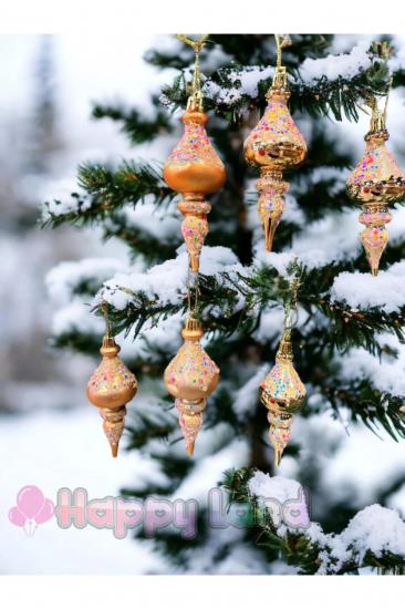Happyland Yılbaşı Çam Ağacı Süsü Lüks 6’lı Gold Konik Süs 10 cm Yılbaşı Topu Konik Süs Yeni Yıl