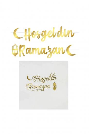 Happyland Ramazan Hoşgeldin Ramazan Varaklı Peçete Ve Hoşgeldin Ramazan Kaligragi Gold Yazı Seti