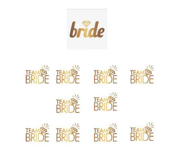 Happyland Tektaş Figürlü Bride Gelin Dövmesi ve Team Bride Tektaşlı Dövme Bride To Be Partisi Kutlama Dövmesi 10’lu Gelin Nedime Geçici Dövme Seti Gold