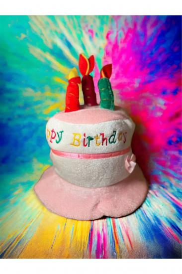 Happyland Doğum Günü Pastası Parti Şapkası Mumlu Peluş Şapka Doğum Günü Şapkası