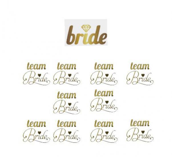 Happyland Tektaş Detaylı İtalik Bride Gelin Dövmesi ve Team Bride İtalik Yazılı Dövme 10’lu Bride To Be Partisi Kutlama Dövmesi Gelin Nedime Geçici Dövme Seti Gold