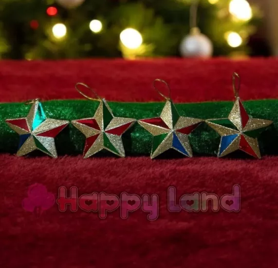 Happyland Yılbaşı Çam Ağacı Süsü 4’lü  Renkli Simli Yıldız Süs 7 Cm Yılbaşı Yıldız Süs