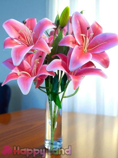 Happyland Yapay Çiçek Lilyum Demeti Pembe 9 lu 50 cm