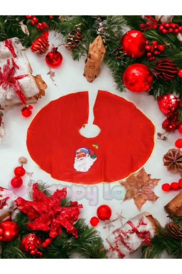 Happyland Yılbaşı Noel Baba Desenli Çam Ağacı Ağaç Altı Örtüsü Kırmızı Renk