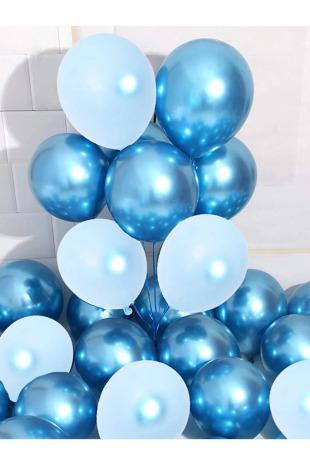 Happyland 7li (3 Krom Mavi Ve 4 Makaron (pastel) Mavi) Renk Parlak Aynalı Balon 12inc
