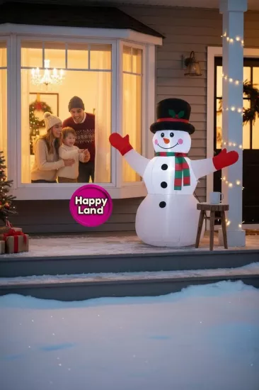 Happyland Yılbaşı Kardanadam Işıklı Şişme Dekor 120cm Ev KapıÖnü Dükkan KardanadamDekor HAPPY20251K