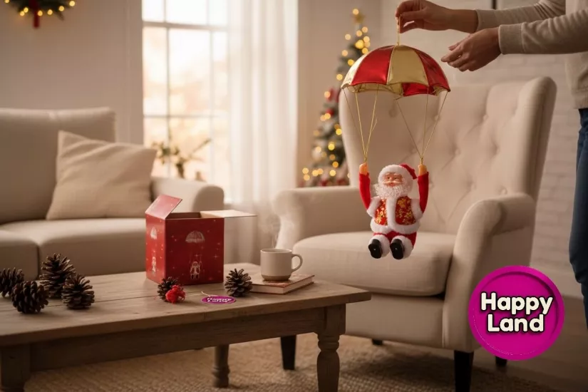 Happyland Yılbaşı Süsü Oyuncak Paraşütlü Taklacı Noel Baba Hareketli Pilli 40 cm HAPPY20251F