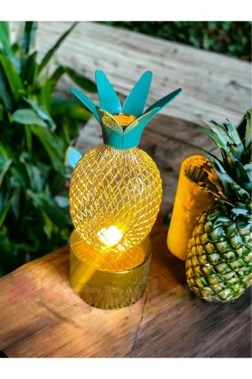 Happyland Gold Metal Ananas Model Mini Gece Ve Masa Dekor Lambası Pilli Günışığı Renk