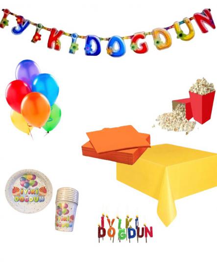 Happyland Rengarenk Doğum Günü Parti Paketi Ekonomik Set Mumlu Renkli İyiki Doğdun Yazılı Set