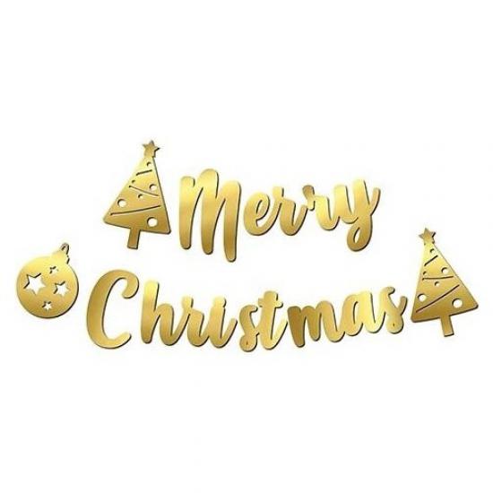 Happyland Merry Christmas Kaligrafi Gold Banner