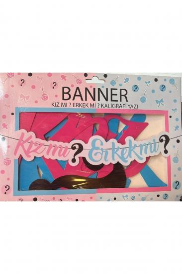Happyland İpli İtalik Kız mı Erkek mi Yazılı Cinsiyet Partisi Cinsiyet Öğrenme Kaligrafi Banner
