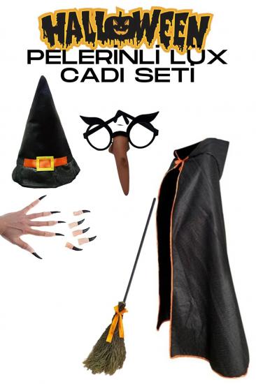Happyland Halloween Cadı KostümSeti 4’lü( Cadı Pelerini,CADI Gözlüğü,Cadı Süpürgesi ,Cadı Şapkası )