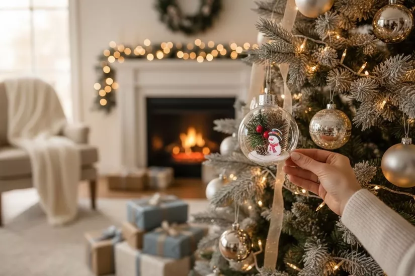 Happyland Yılbaşı Ağacı Süsü 1 Adet Şeffaffanus Kardanadamlı Topsüs 10cm Teraryum Süs HPY26059