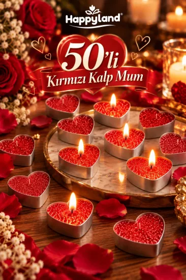 50 Adet Simli Kalpli Mum Kırmızı Tealight Mum C49 Sevgili Özel Gün Doğum Günü Evlilik Teklifi Yıl Dönümü