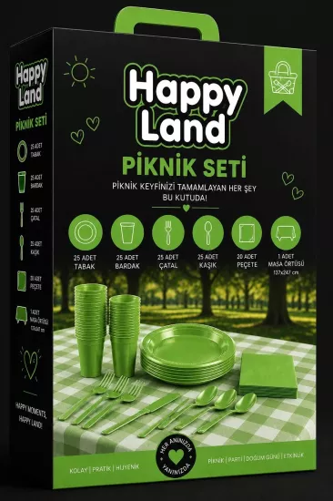 Yeşil Plastik Piknik Seti 25 Kışilik