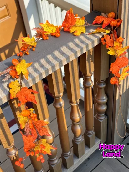 Happyland Turuncu Renk Kokina Balkabağı Garland Şömine Kapı Duvar Dekor 160 CM Kokina Garland