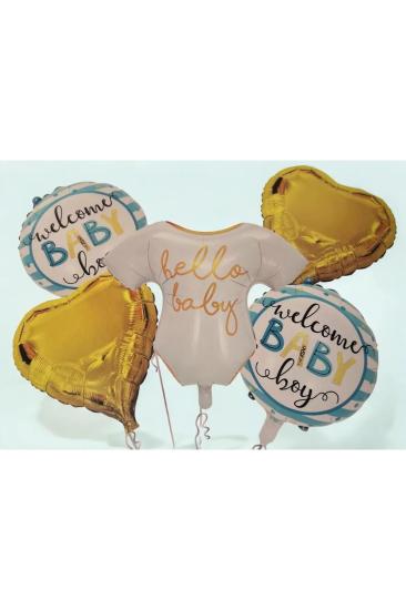 Happyland Hoşgeldin Bebek Mavi Renk 5’li Folyo Balon Seti Baby Shower Parti Balon Seti
