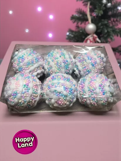 Happyland Yılbaşı Çam AğacI Süsü Makaron Şeker Yılbaşı Topu Renkli Pastel Top 6’lı 5 cm HAPPY2025118