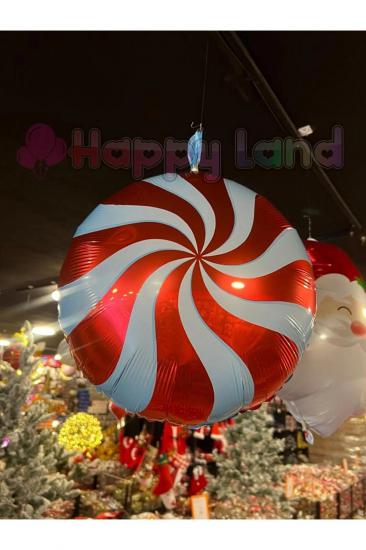 Happyland Yılbaşı Şeker Folyo Balon Kırmızı Beyaz 45 cm Yılbaşı Şeker Balon