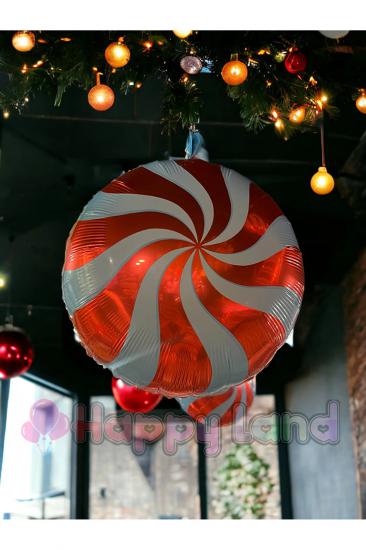 Happyland Yılbaşı Şeker Folyo Balon Kırmızı Beyaz 45 cm Yılbaşı Şeker Balon