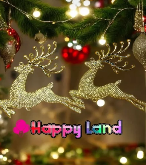 Happyland Yılbaşı Ağacı Süsü 2 Adet Gold Renk Geyik Süs 14 Cm Yılbaşı Süsü