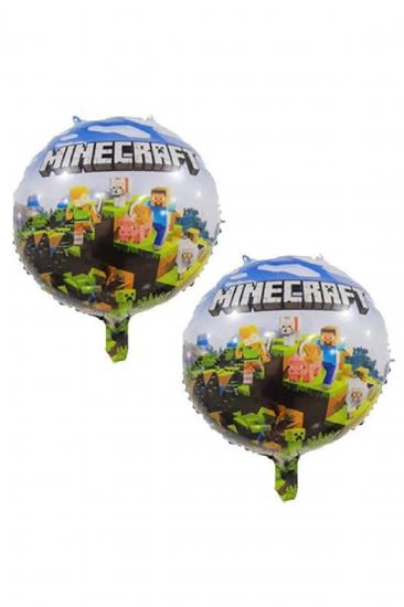 Happyland Minecraft Doğum Günü Oyun Karakteri Yuvarlak Balon MineCraft Folyo Balon 1 Adet