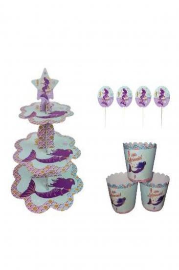 Happyland Deniz Kızı Karakterli Kek Standı + Kek Kapsülü + Kürdan 3’lü Set Kız Doğum Günü