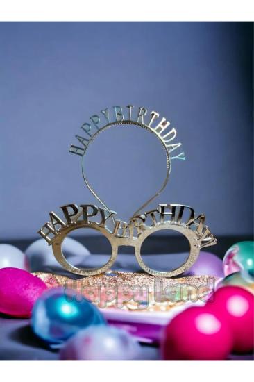 Happyland Happy Birthday Tac Gözlük Seti Gümüş Renk Doğum Günü Parti Aksesuar Taç Gözlük