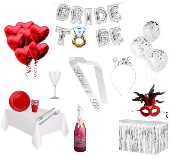 Happyland Bride To Be Partisi Seti Kırmızı-Gümüş Konseptli Lüks Kutlama Serisi Bride To Be Parti Taç ve Kuşaklı
